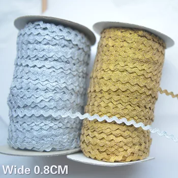 

0.8CM Wide Glitter Silver Golden Wave Edge Lace Trim Ribbon Embroidery Sewing Webbing Clothing Dress Collar DIY Lace Material
