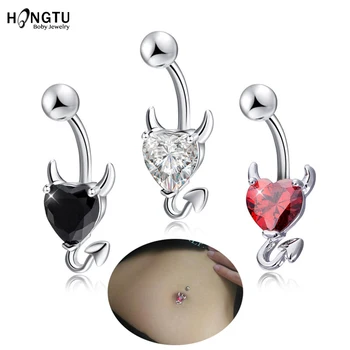 

HONGTU 1PC Crystal Devil Heart Belly Button Ring Cute Zircon Navel Piercing Surgical Steel Nombril Ombligo Body Jewelry 14g