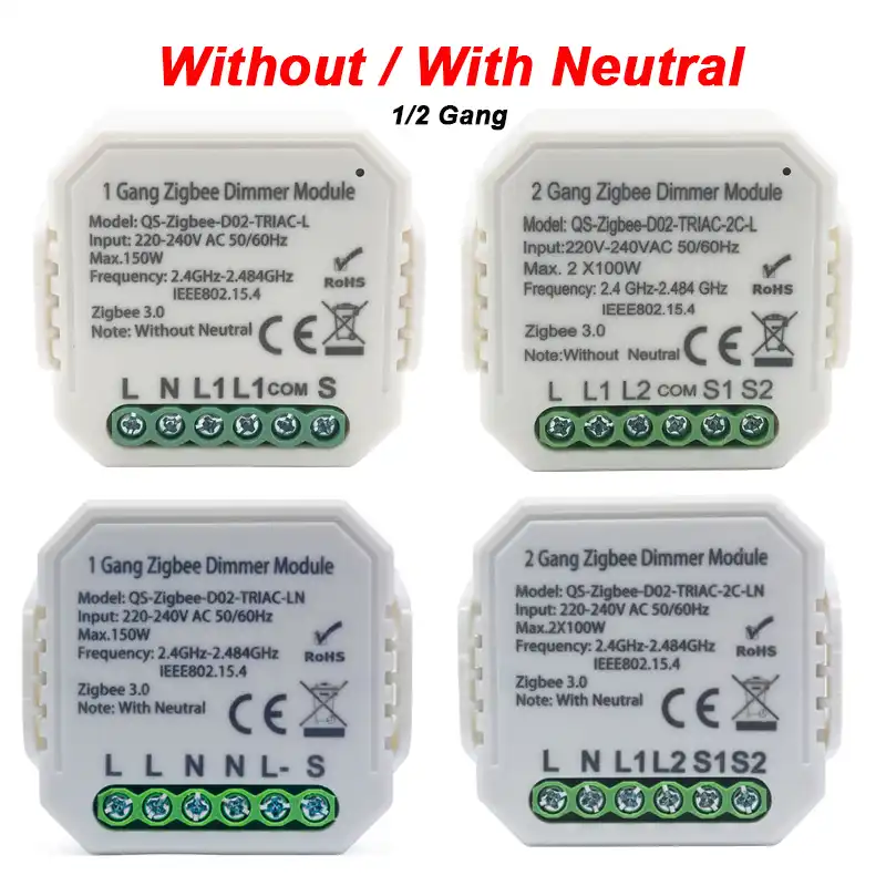 funciona con Alexa Google Home M/ódulo de interruptor inteligente Zigbee control remoto interruptor de atenuaci/ón inteligente 1//2 cuadrilla 220 V con m/ódulo de interruptor de luz neutral de 2 v/ías