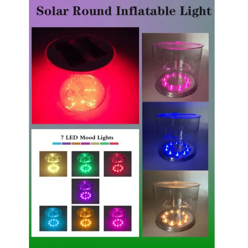 

10LED Inflatable Solar Lamp Cylindrical Foldable Camping Light Outdoor Portable Emergency Light For Hiking Fishing Colorful