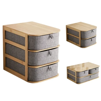 

Storage Box Cosmetic Organizer Bamboo Cloth Office Desktop Storage Casket