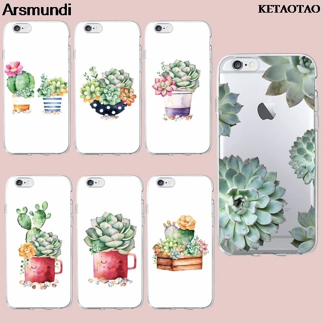 KETAOTAO Cute Succulent Cactus Plant Fruit Phone Cases for iPhone 4S 5C 5S 6S 7 8 Plus X Case Crystal Clear Soft TPU Cover |