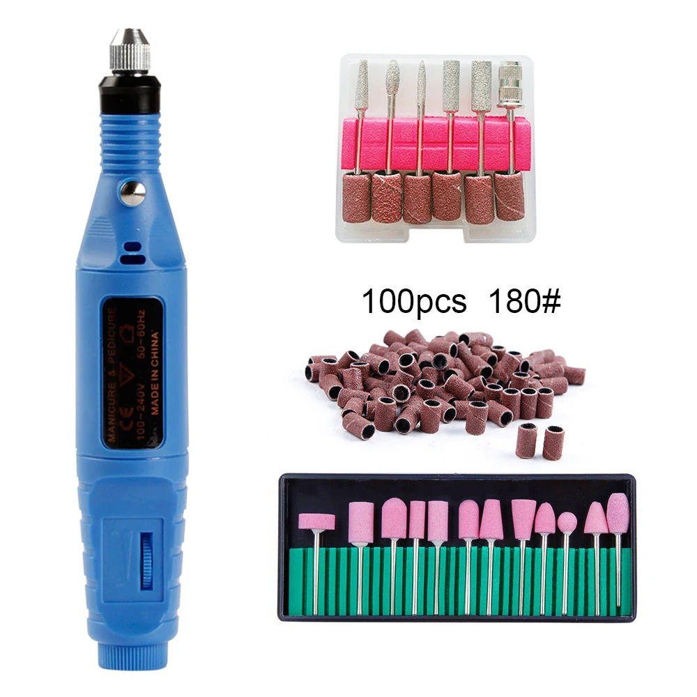 Blue 180 Электрические сверла для ногтей комплект фрезерный сверлильный станок для маникюра и педикюра, фрезер для ногтей файл шлифовка бандажей гель для снятия 18 шт. фрезы - Цвет: Blue 180