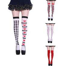 Гольфы с принтом в виде карты покера и красного сердца; нарядные гольфы для Хэллоуина; вечерние носки для костюмированной вечеринки в стиле Джокера и ведьмы; гольфы до бедра