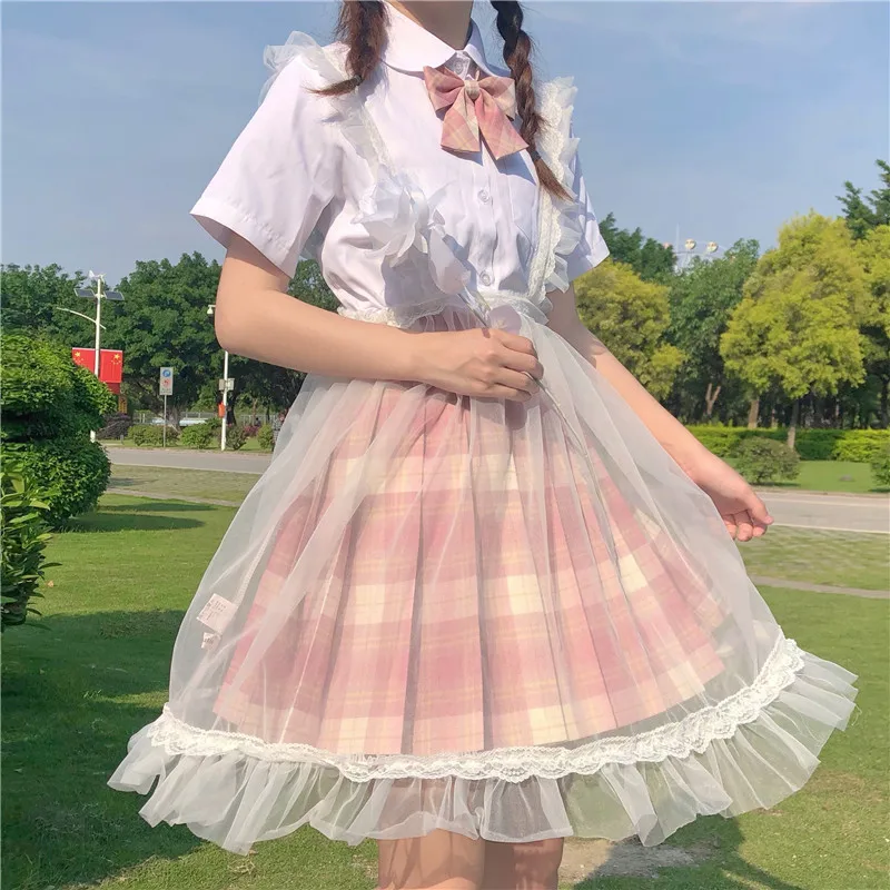JMPRS Japan Lolita Women White Sundress Preppy Style Suspenders Lace Ruffles Sleeveless Dress Cute Kawaii All-Match Tulle Dress satin dress Dresses