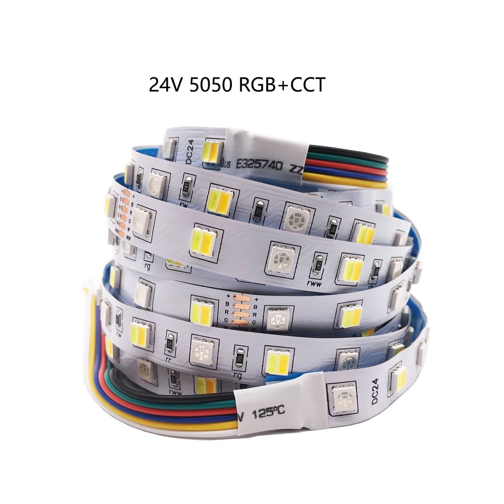 RGB+ CCT Светодиодная лента 5050 60 Светодиодный/метр 12 В 24 вольт 5 в 1 чипы Гибкая полоса белая печатная плата для украшения дома - Испускаемый цвет: 5050 RGB CCT