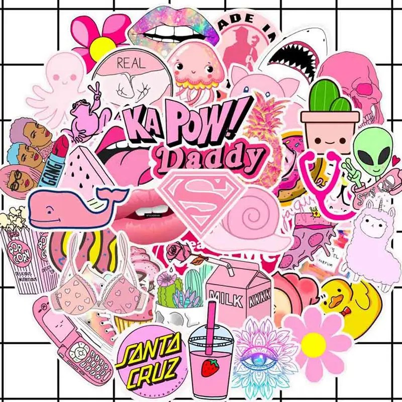 50 шт. ПВХ водоотталкивающая наклейка для девочек Kawaii розовый Забавный багажный стикер s для чемодана модная наклейка для ноутбука s