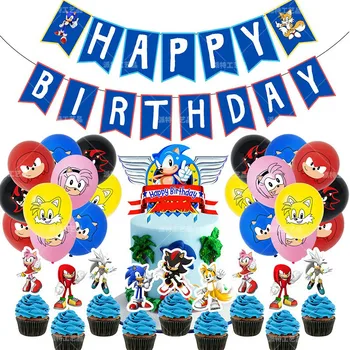 

Sonic Latex Balloon The Hedgehog Balloons Kids Superhero Sega Game Fans Theme Party Cake Topper Happy Birthday Banner Decoration