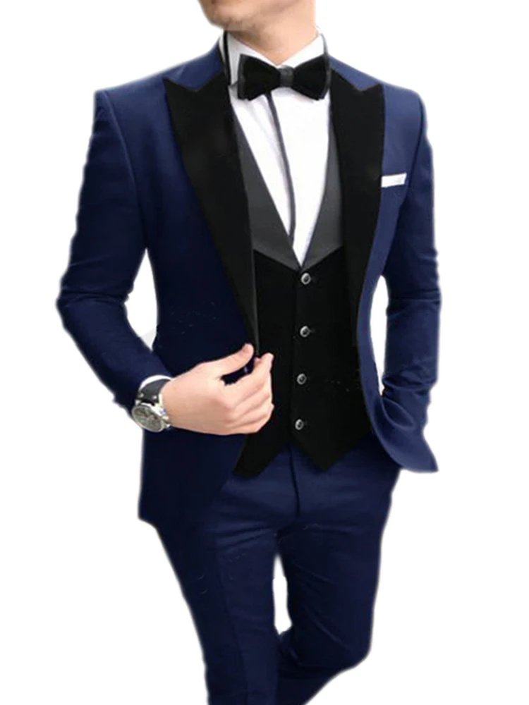 2020 Men's Suit 3 Pieces Casual Slim Fit Black Notch Lapel Vest Best Man Tuxedos For Wedding Party Suits(Blazer+vest+Pants)