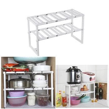 

2 Layers Adjustable Space Rack Countertop Organizer for Cabinet Storage Kitchen Pool Space Rack Cabinet Cupboard Organizer Shelf