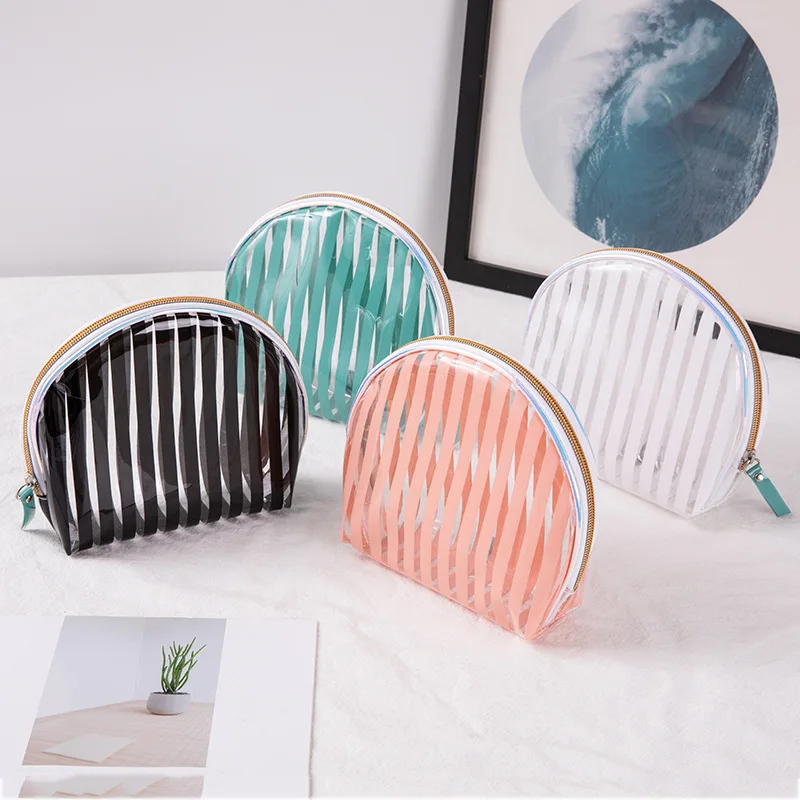 

PACGOTH Fashion Waterproof Portable Makeup Cosmetic Bag Transparent Striped PVC Zipper Travel Wash Toiletry Pouch Organizer Bag