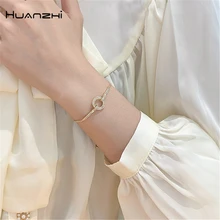 HUANZHI корейский геометрический круглый полый микро-для вставки страз Spar металлический шар регулируемый ювелирный браслет для женщин девочек
