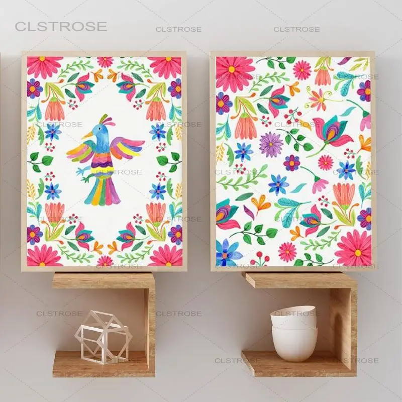 

Mexican Art Colorful Pattern Print and Poster Canvas Painting Mexican Embroidery Art Mexican Folk Art Picture Home Room Decor