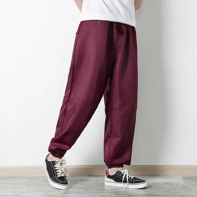 

High Street Autumn And Winter Solid Color Ankle Banded Pants Hiphop Elastic Loose Casual Wide Leg Pants Athletic Pants Men's