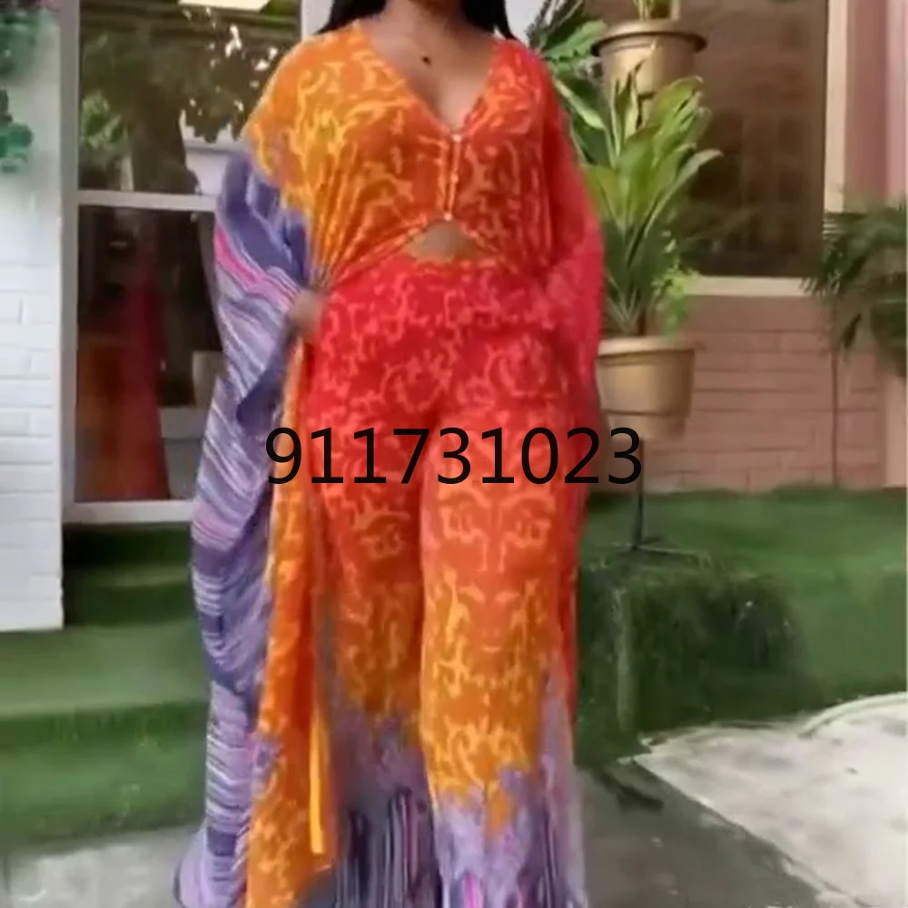2 Piece Set Women Africa Clothes African Dashiki New Fashion Two Suit Long Tops + Wide Pants Party Plus Size For Lady | Женская одежда