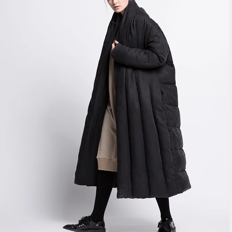 New style winter long style down jacket big quilt loose thicker lady large jackets warm pure color simple women coats - Цвет: color same picture