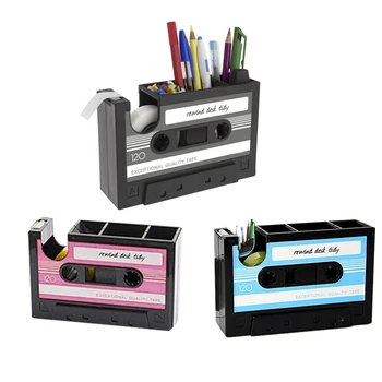 

AAY-Creative Adhesive Tape Pen Holder Case, Retro Cassette Tape Dispenser Vase Brush Pot, Popular Pencil Desk Collection Tidy Or