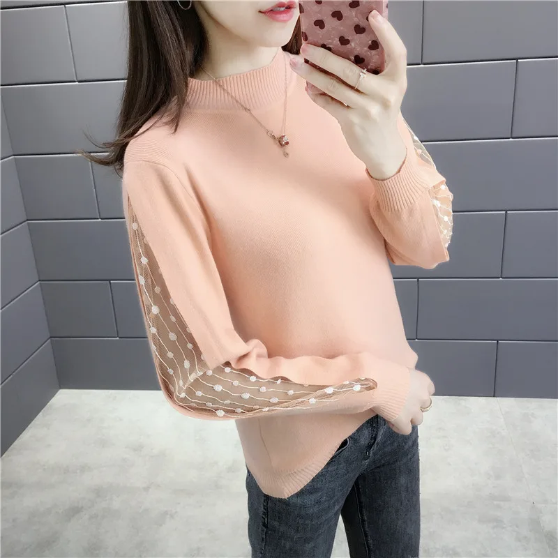 

Autumn and Winter 2019 New Lace Long Sleeve Bottom Knitted Sweater-Ladies Loose Edition of Net Red Sweater-0t920