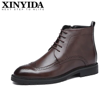 

Brand XINYIDA Pointed Toe Men Boots Lace Up Breathable Casual Ankle Boots Fashion Brogue Style Leather Boots Men Size 38-44