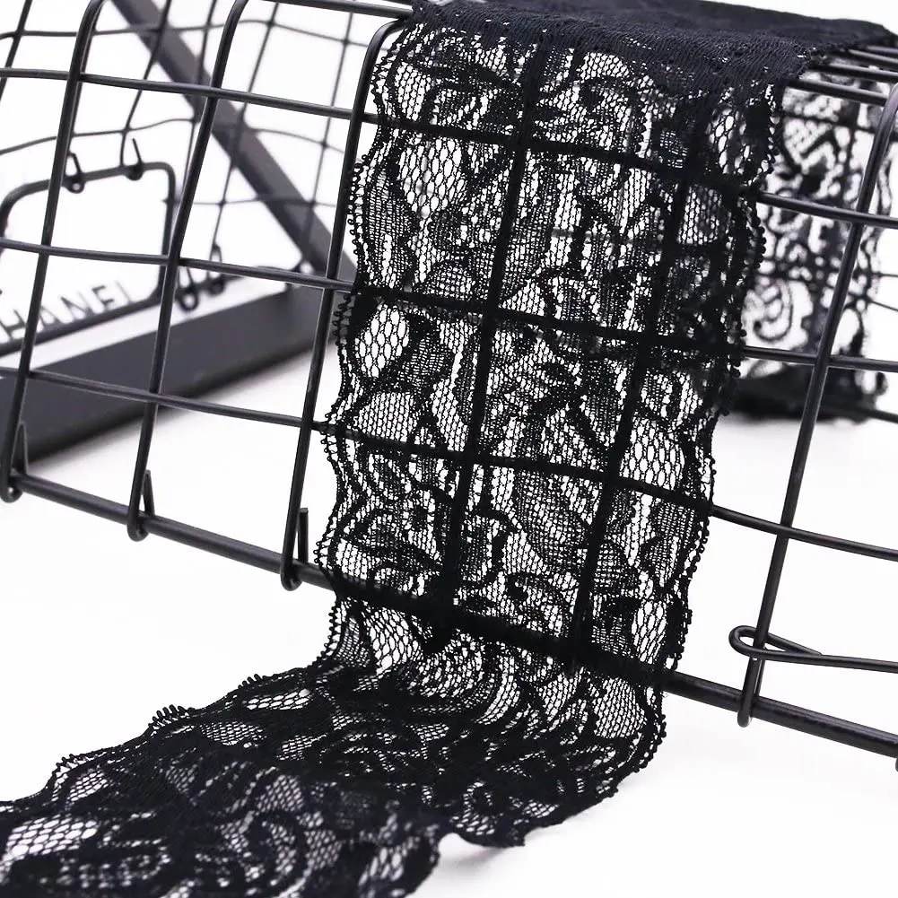 

Lace Ribbon, Floral Lace Trim Elastic Lace for Crafts Rustic Wedding Decorations Hair Bow Making and Gift Wrapping 3 Inch 10yard