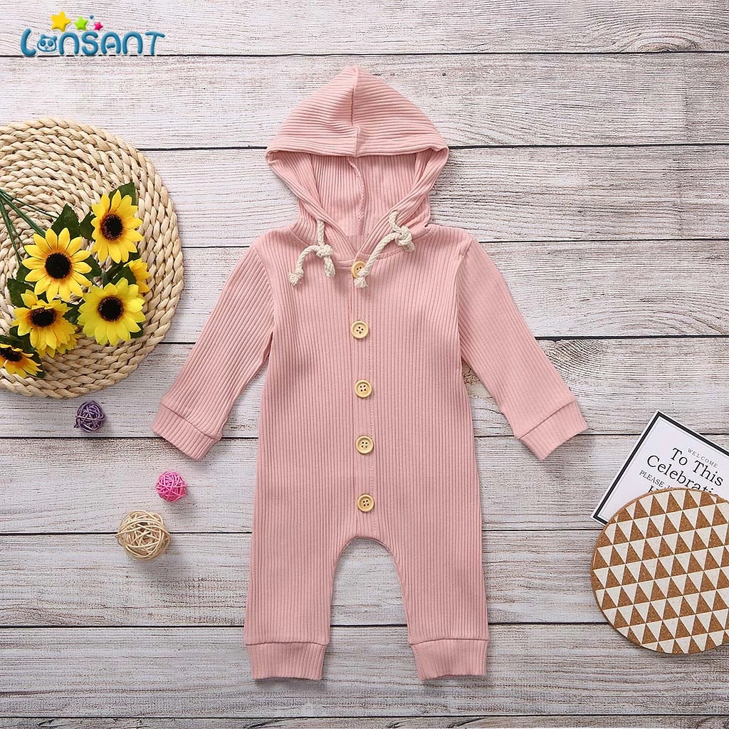 

LONSANT Newborn Baby Hooded Romper Baby Boys Girls Soft Warm Winter Long Sleeve Solid Jumpsuit Cute Clothing For 0-18M N30