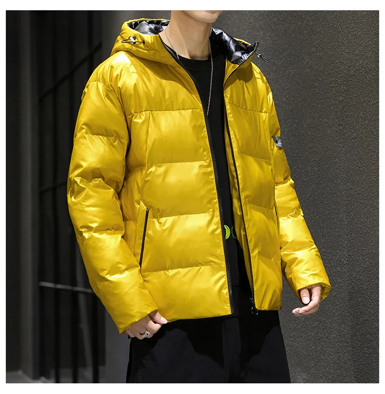 Thick Warm Men Winter Jacket Clothes Casual Harajuku Mens Parkas Coats Bright Hooded Windproof Waterproof