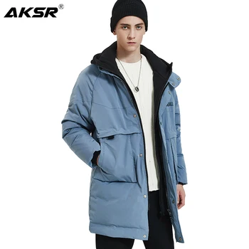 

AKSR Men's Down Jacket Coat Winter Long Down Jacket Coat Man Hooded Thick Warm Puffy Duck Down Jackets Long Coats Doudoune Homme