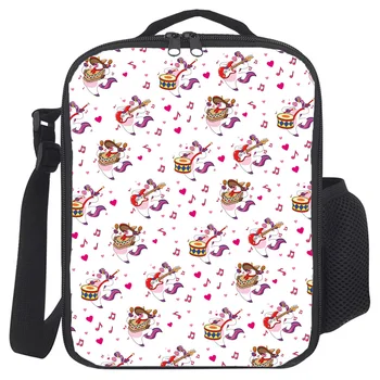 

Music Note Unicorn Playing Guitar White Portable Thermal Picnic Shoulder Lunch Bag for Women Office Cooler Box Handbag Pouch