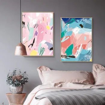 

Watercolour Abstract Pink Blue Poster Canvas Painting Nordic Wall Art Pictures for Girls Room Bedroom Nursery Gallery Home Decor