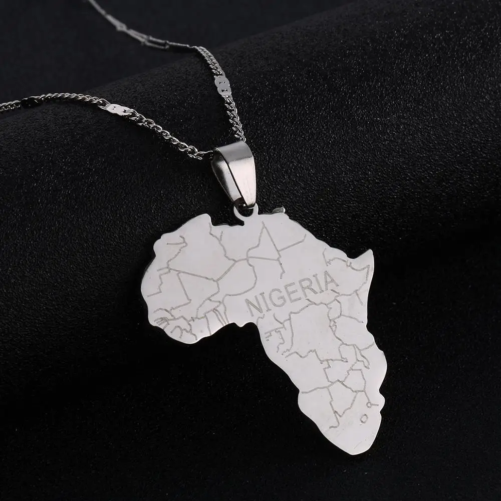 Stainless Steel Africa Map with Nigeria Pendant Necklaces African Maps Chain Jewellery | Украшения и аксессуары