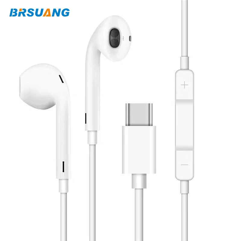 

100pcs/lot BRSUANG In-Ear Headphones Type-C Earphone Mic Volume USB-C Headset Stereo Earbuds For Samsung Huawei Xiaomi Nokia Etc