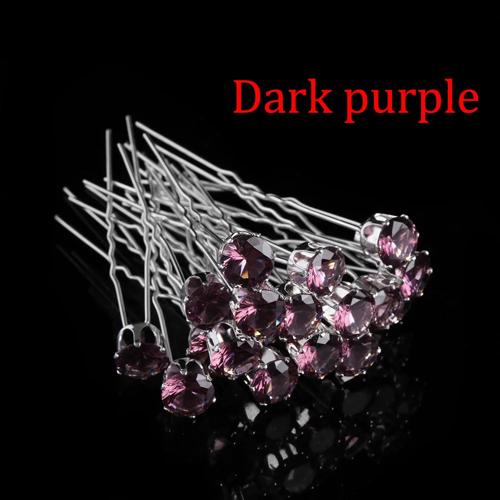 Dark purple 20 шт./лот, новейший специальный дизайн из горного хрусталя, заколки для волос с бабочкой, женские свадебные украшения для волос, хороший подарок - Окраска металла: Dark purple