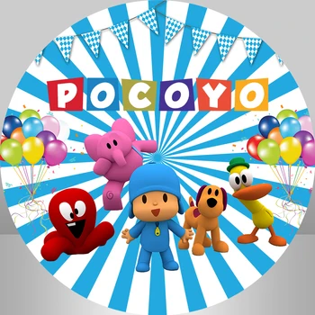 

Circle Round Backdrop Cartoon Blue Stripes Pocoyo Birthday Party Background for Photography Photo Studio Cake Table Cover Banner