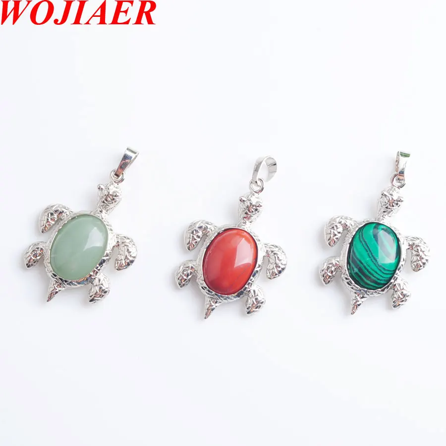 

WOJIAER Natural Stone Turtle Tortoise Animal Pendants Gem Bead DIY Men Women Jewelry Making Free Shipping LBN806