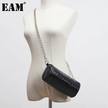 

[EAM] Women New Pu Leather Blach Metal Chain Split Personality Accessories Fashion Tide All-match Spring Autumn 2020 1Z746