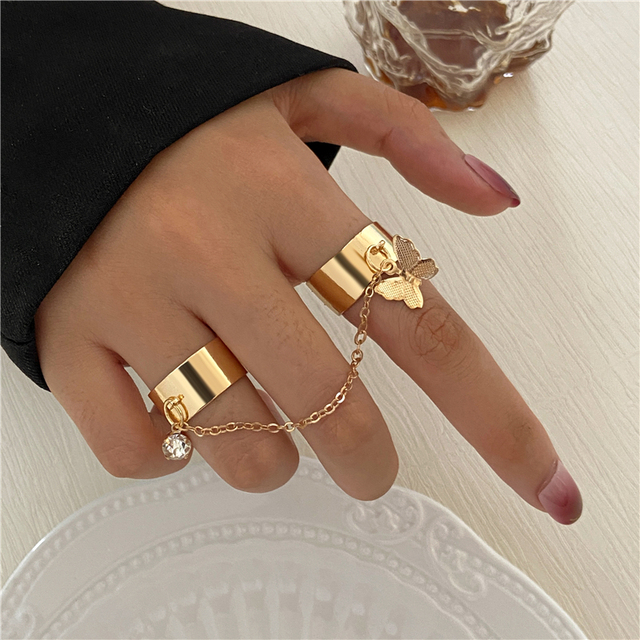 Punk Cool Hiphop Chain Rings Multi-layer Adjustable Open Finger Rings Set Alloy Man Rings for Women Party Gift Jewelry