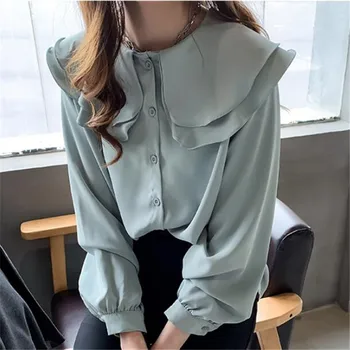 

Free Shipping Women Ruffled New Loose Large Size Shirt 2019 New Ladies Long Sleeve Top Wear Plus Size Casual Shirt