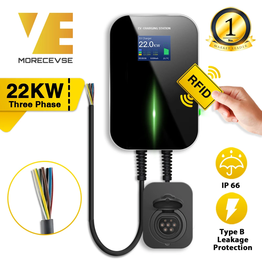 32A 3 фазы EVSE Wallbox RFID EV Зарядное устройство станция зарядки электромобилей Тип 2