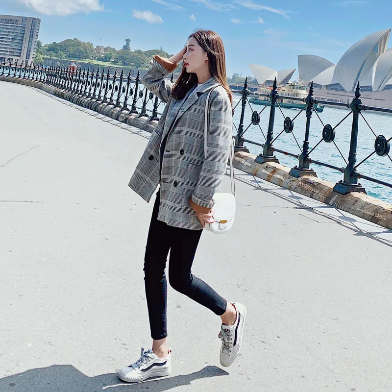 

Photo Shoot Small Suit Coat Women's 2019 Early Autumn New Style Korean-style Loose-Fit Plaid Women's Suit CHIC Online Celebrity