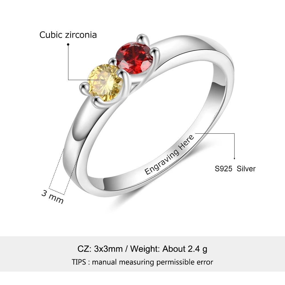 S925 Custom 2- 6 Birthstone Rings with Message 5 | Custom Message Birthstone Rings 2