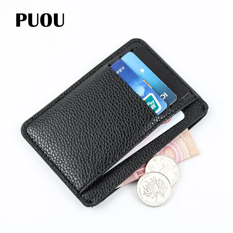PUOU Slim Leather Multi-card-bit Pack Bag Bus Card Holder Men Wallet Business Card Holder Bank Cardholder PU Leather Package 3 inch 96 photos pu universal album storage business card holder bank card membership card collection book