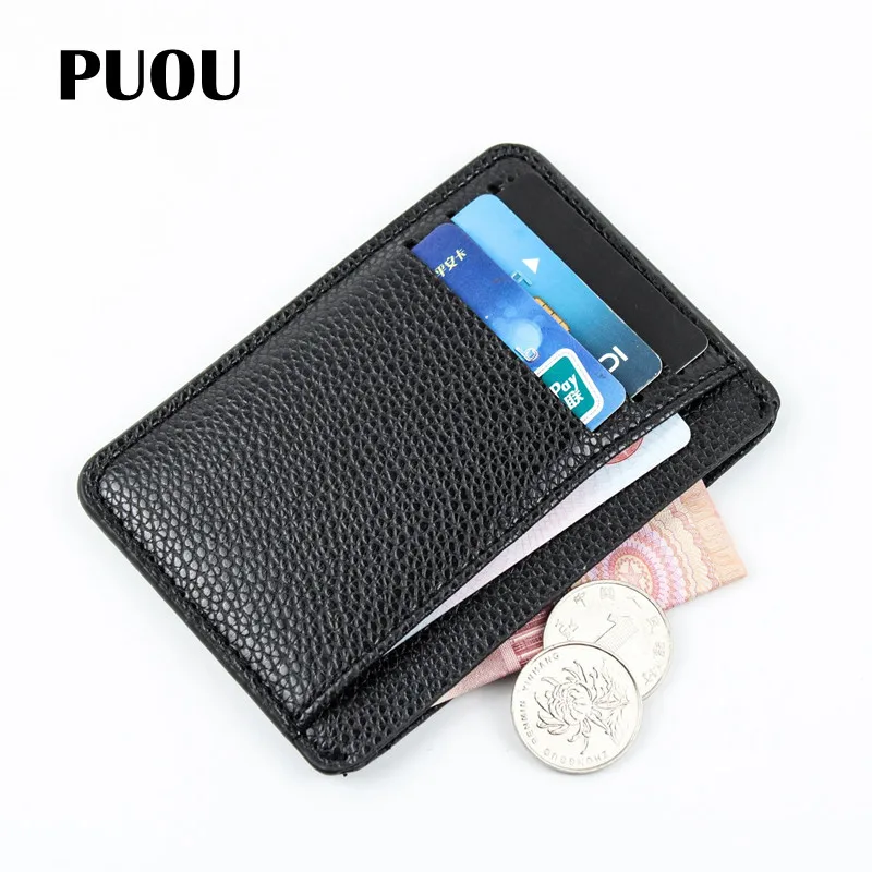 

PUOU Slim Leather Multi-card-bit Pack Bag Bus Card Holder Men Wallet Business Card Holder Bank Cardholder PU Leather Package