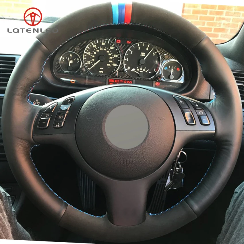 Lqtenleo Black Genuine Leather Suede Car Steering Wheel Cover For Bmw M Sport E46 330i 330ci E39 540i 525i 530i M3 M5 2000 2006 Steering Covers Aliexpress