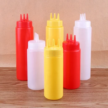 

Plastic Sauce Squeeze Bottle With Three Holes Household Kitchen Tool Yellow White Red New