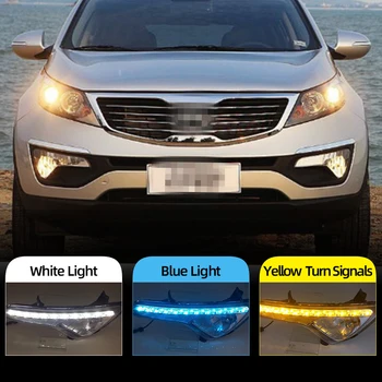 

CSCSNL 2Pcs LED DRL Daytime running light for Kia Sportage 2010 2011 2012 2013 2014 fog lamp cover daylight with Yellow Turning