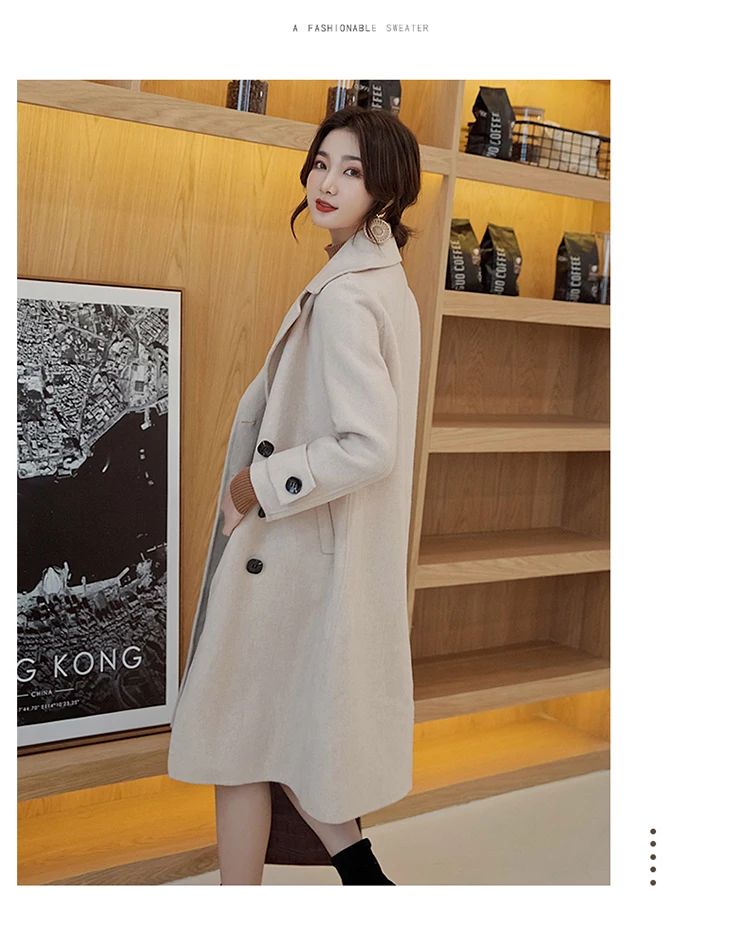 new handmade double-sided cashmere coat female solid color Korean version of autumn and winter wool coat
