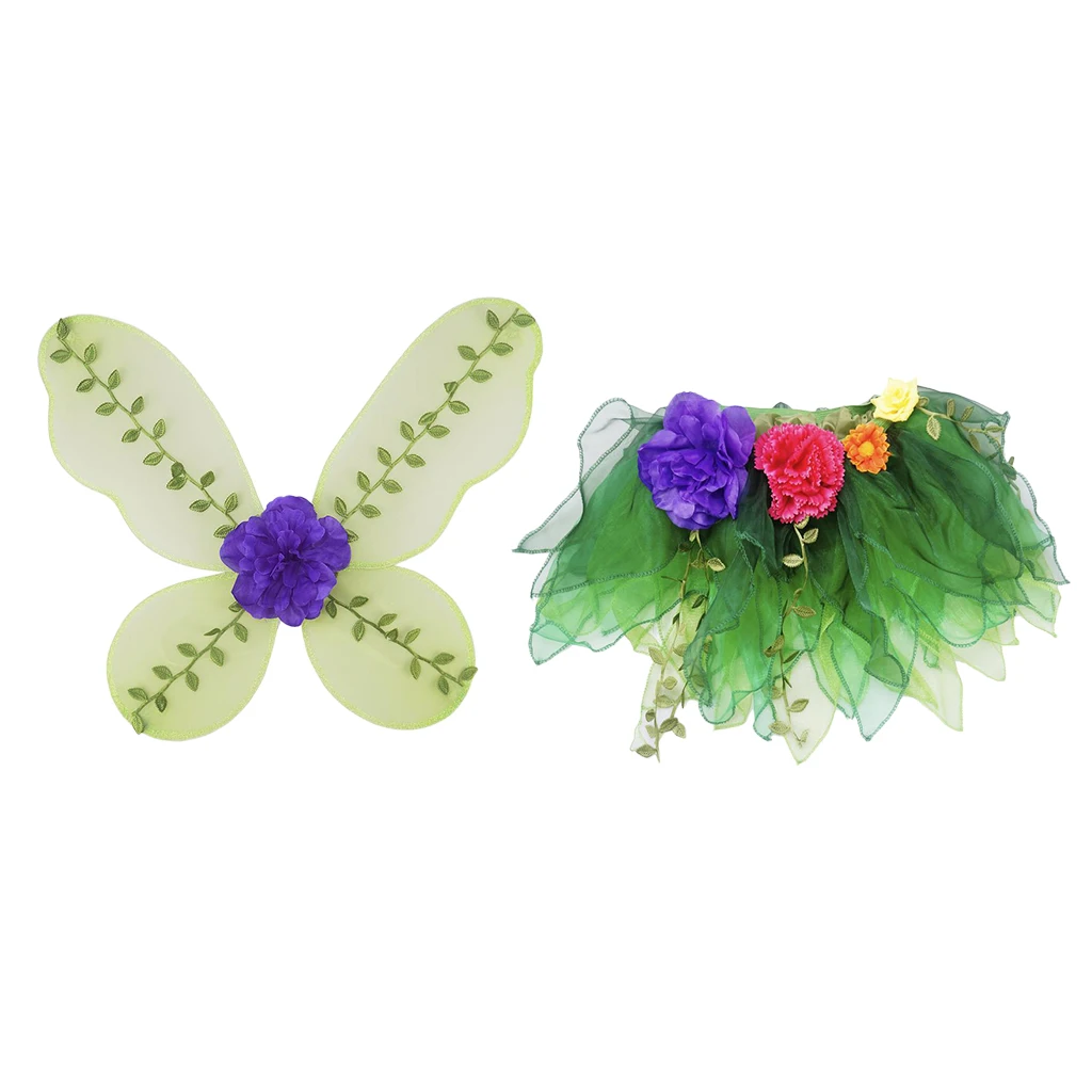 Halloween Kids Girls Green Angel Fairy Butterfly Wings Skirt Children Holiday Xmas Dressing Up Outfit