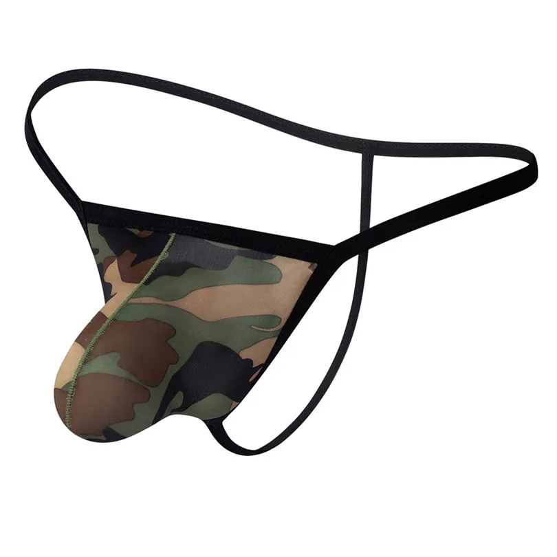 Men's breathable Sexy Underwear Transparent See camouflage thong panties Through Shorts Hot Lip Print Underpants  #3S24 (4)