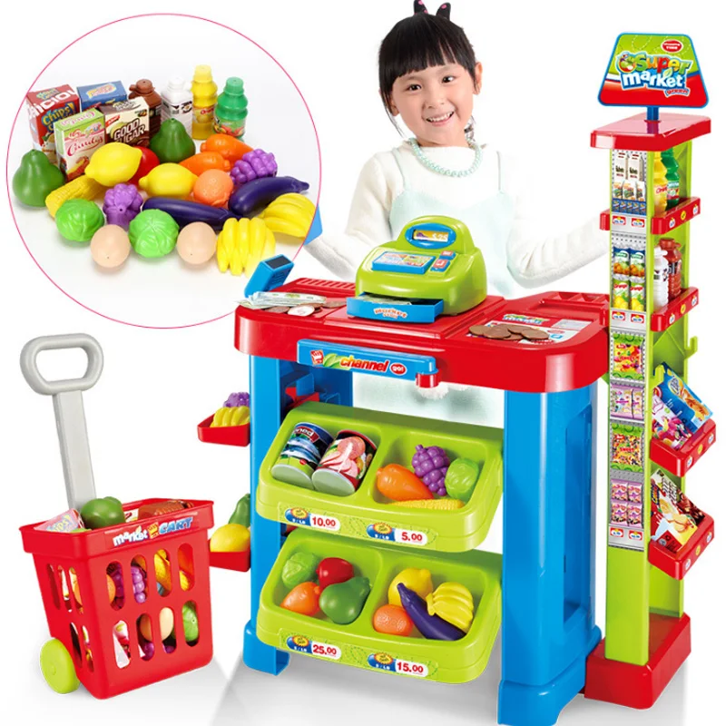 Горячая новинка, кухонный набор большого размера, пластиковая игрушка для ролевых игр, светильник для супермаркета, кассовый аппарат для приготовления пищи, игрушечная тележка для еды D199