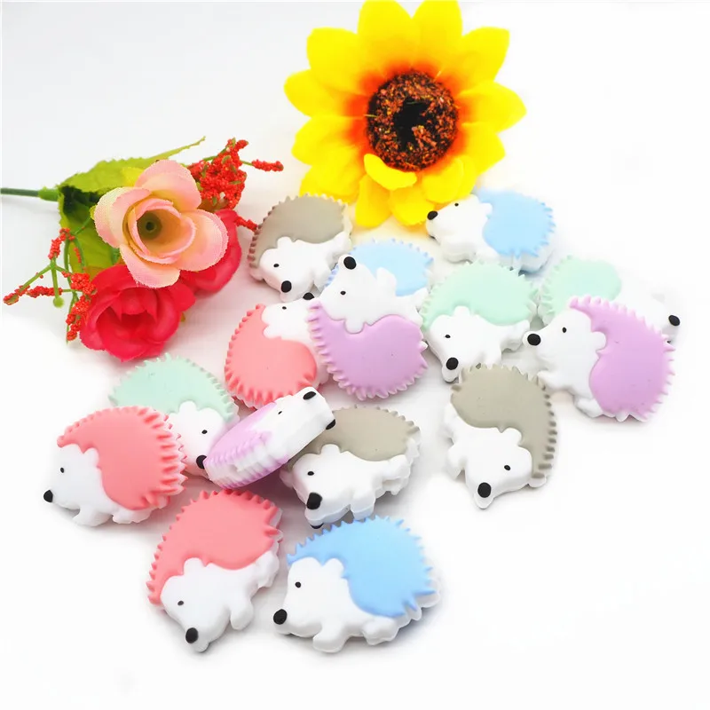 

Chenkai 10PCS Hedgehog Silicone Teether Beads DIY Animal Cartoon Baby Chewing Pacifier Dummy Sensory Jewelry Toy Making Beads